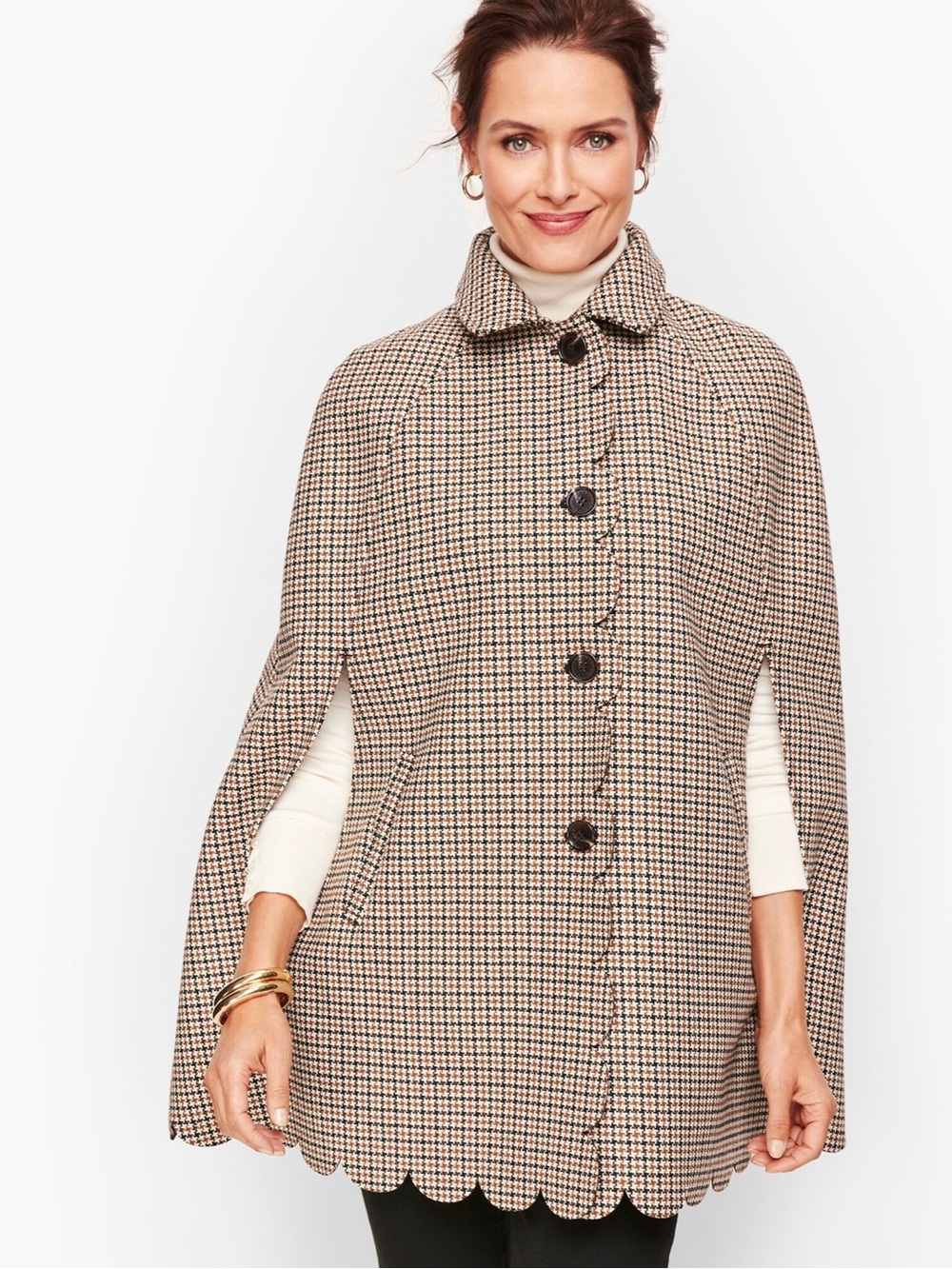 Talbots Scalloped Houndstooth Cape - Cream & Black - Picture 2 of 9